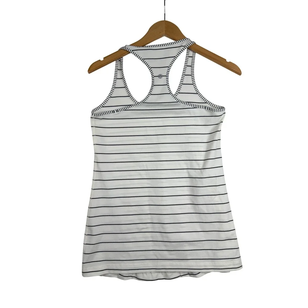 Lululemon Women's Athletic Racerback Striped Tank Top size 6 White/Black